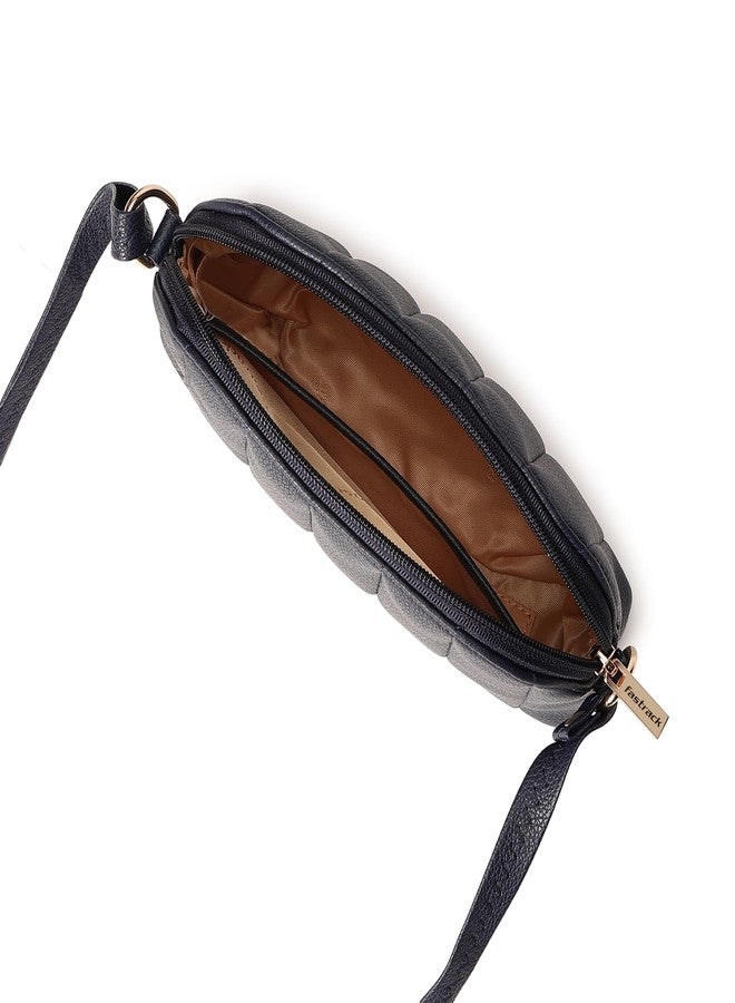 Fastrack Quilted Navy Blue Sling Bag For Women, Girls and Ladies with Top Zipper - Image 5